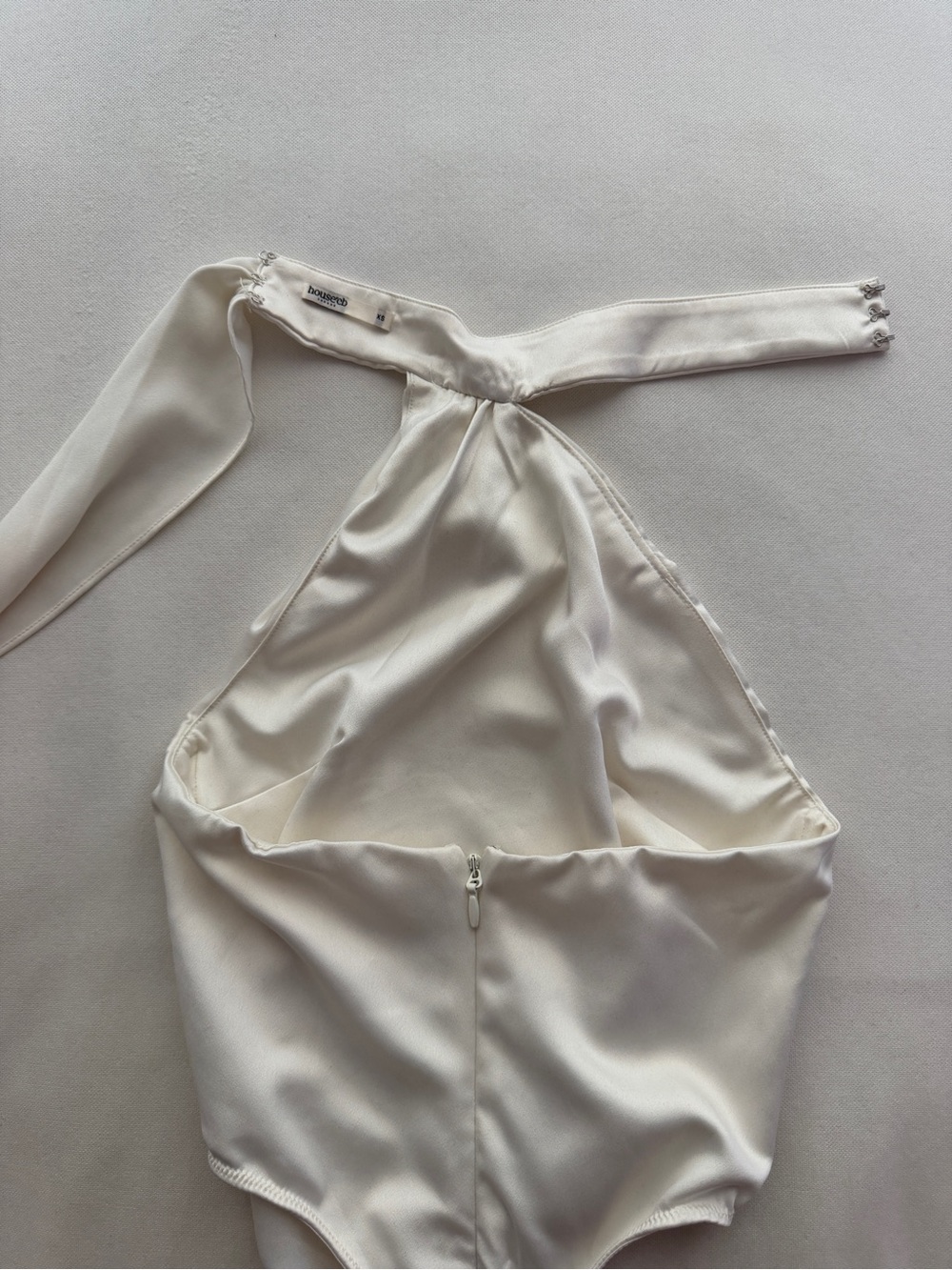 House of CB Farrah Ivory Satin Wrap Neck Bodysuit - Picture 4 of 8
